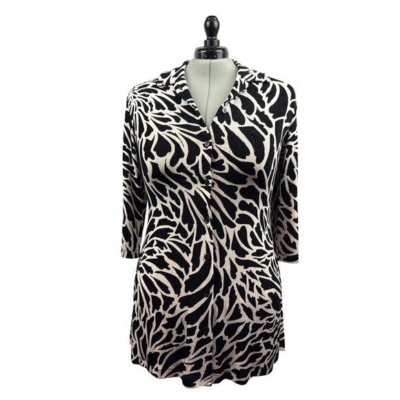 Women’s Chico’s travelers Size 2XL Black & White Patterned Long Sleeve Button Up - Picture 1 of 6